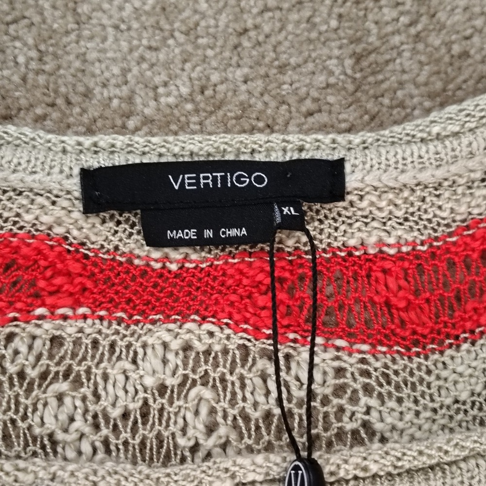 VERTIGO Knit Mini Dress Women XL Striped Short Sleeve Sweater Open Knit Relaxed - Picture 4 of 8